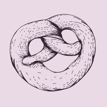 Vector tasty pretzel illustration. Brezel sketch ink drawing, engraving, etching. Image for menu cover, restaurant, poster, banner, flyer and packaging, display window design.のイラスト素材