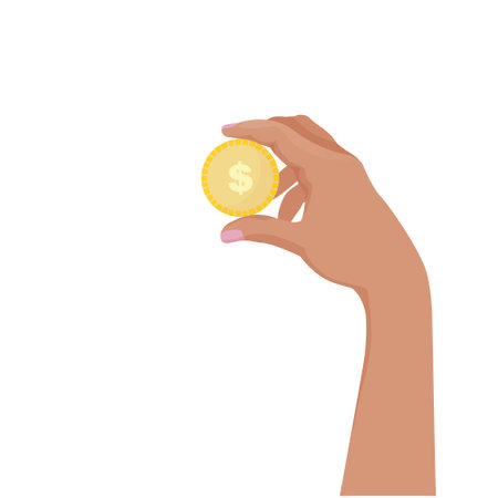 hand holding gold coin. Concept of financial operation with money, investment concept. Flat Vector illustration isolated on white background.のイラスト素材