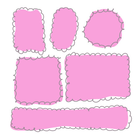 Textbox set. Hand drawn paper quote frame set. Empty speech bubbles. Doodle shaped text box. Flat Vector isolated illustration isolated on white backgroundのイラスト素材