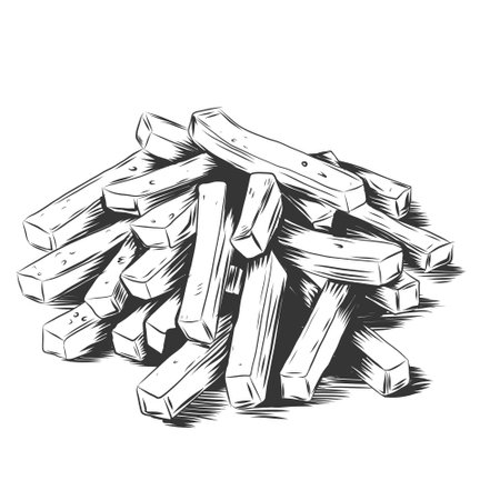 Graphical vintage French fries isolated in white background. retro engraving illustration. fast food, junk foodのイラスト素材