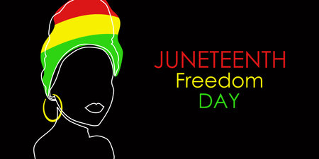 Juneteenth Free-ish Since June 19, 1865. Juneteenth Independence Day. Freeish Design of Banner. Black Lives Matter. Freedom or Emancipation day. Black skinned woman Vector illustration.のイラスト素材