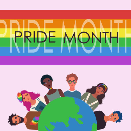 LGBT pride month celebration concept background. happy pride day. Diverse people over the world celebrate and commemorate lesbian, gay, bisexual, and transgender pride.のイラスト素材