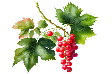 Sprig of ripe red currant on a white background, watercolor drawing. Generative AI.の素材