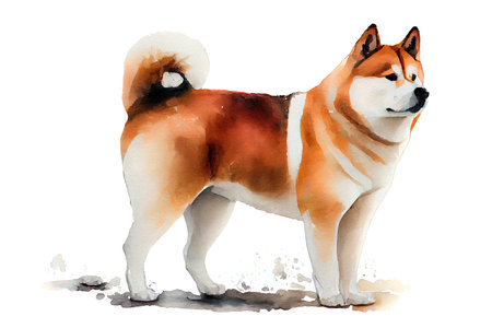 Akita inu is a Japanese dog breed of large size. Watercolor realistic illustration on a white background. pet animal images. Generative AI.の素材
