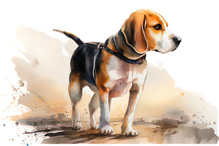 Cute dog of the beagle breed. Watercolor realistic illustration on a white background. pet animal images. Generative AI.の素材