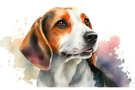 Portrait of a cute beagle dog. Watercolor realistic illustration on a white background. pet animal images. Generative AI.の素材