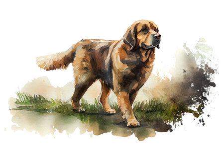 Friendly dog breed Labrador Retriever. Watercolor realistic illustration on a white background. pet animal images. Generative AI.の素材