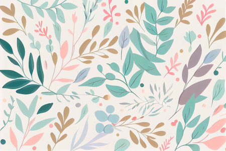 Delicate patterns of leaves and branches in pastel colors. Generative AI.の素材