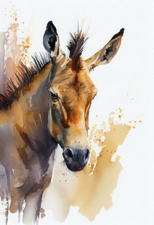 Watercolor portrait of a horse on a white background. Generative AI.の素材