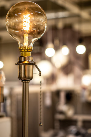 Loft style table lamp with chain switch.