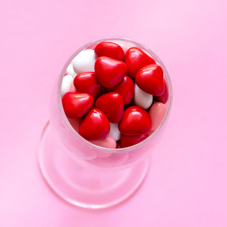 Multicolored candy or Pills in the shape of hearts. Concept Valentine's Day or Medicine, Pharmacy,...