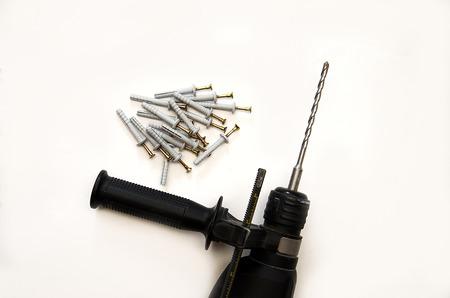 tools for construction, punch and dowel nails isolate on white backgroundの写真素材