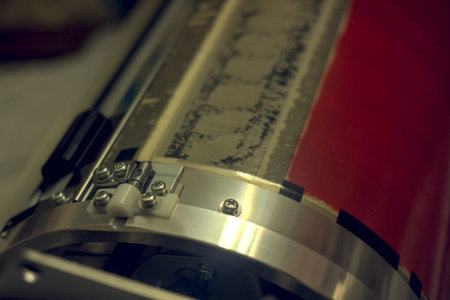 Close-up view of an old-fashioned laser cutting machine.