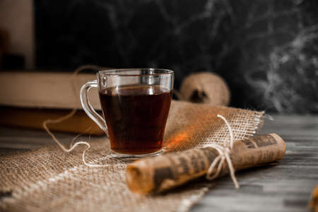 cup, tea, tray, lavender, dried flowersの写真素材