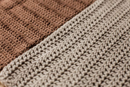 Knitted things. Tangles, knitting needles, and a hook. Background and place for the text.の写真素材