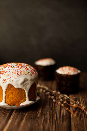 Easter celebration. Cakes and Easter eggs. colored eggs.の写真素材