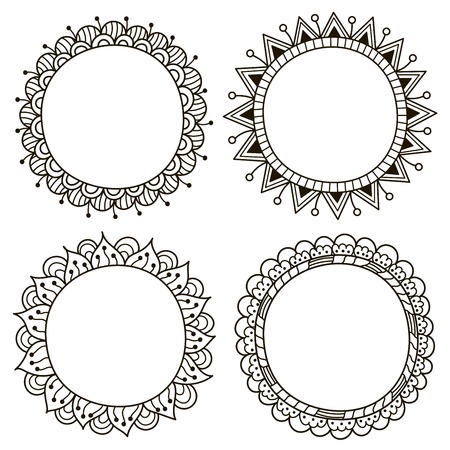 Cute doodle frames. Black and white frames for your design or coloring book. Vector illustrationのイラスト素材