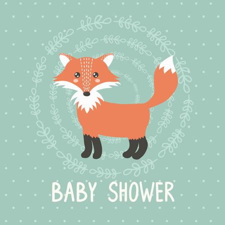 Baby shower card with a cute fox.のイラスト素材
