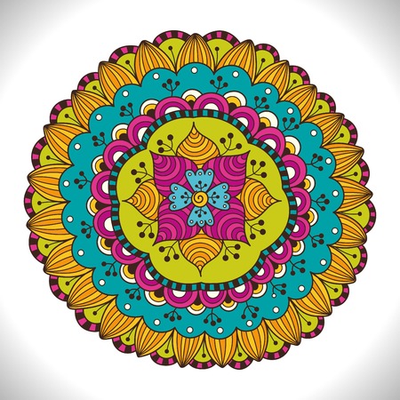 Multicolored Floral Mandala. Colorful decorative round ornament for your design. Arabic, islam, indian, ottoman motifsのイラスト素材