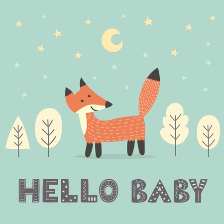 Baby shower card with a cute foxのイラスト素材
