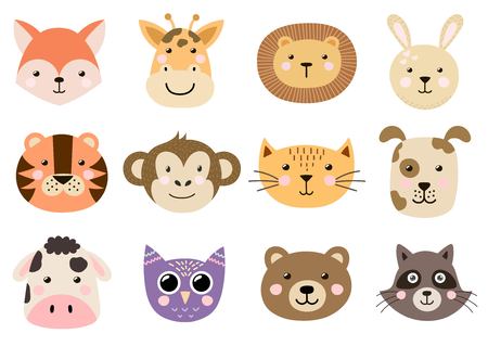 Cute animal heads for baby and children designのイラスト素材