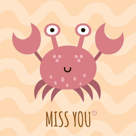 Miss you cute card, poster with a funny crabのイラスト素材