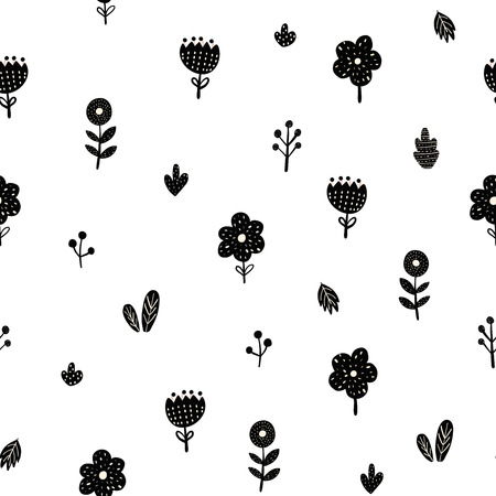 Flowers seamless pattern in scandinavian style. Creative floral background. Vector illustrationのイラスト素材