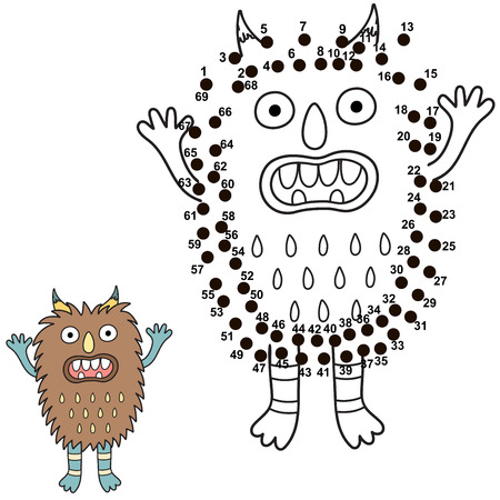 Connect the dots and draw a cute monster. Numbers game for children. Great for Halloween activities. Vector illustrationのイラスト素材