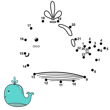 Connect the dots and draw a cute whale. Numbers game for children. Vector illustrationのイラスト素材