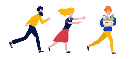 Chasing trends concept with people. Running men and woman. Vector illustrationのイラスト素材