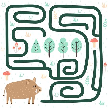 Help the boar find the way to the forest. Labyrinth for kidsのイラスト素材