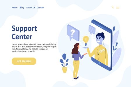 Woman chatting with a chatbot flat design concept. Website header templateのイラスト素材