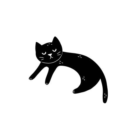 Cute sleeping black cat isolated element. Feline character. Funny print for kids designのイラスト素材