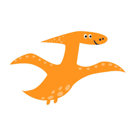Cute flying pterosaur in cartoon style. Funny dinosaur isolated element for kids designのイラスト素材
