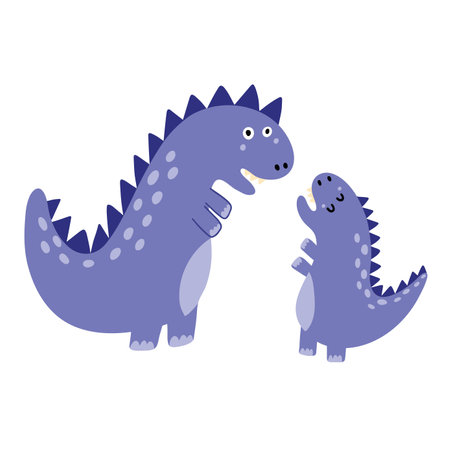 Cute mother and baby dinosaurs print. Funny tyrannosaurus rex dino family clipartのイラスト素材