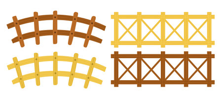 Cartoon wooden fence collection. Farm gates in cartoon styleのイラスト素材
