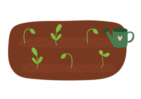 Sprouts growing in the ground clipart in cartoon style. Plants or saplings in soilのイラスト素材