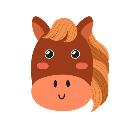 Cute horse head in cartoon style. Farm character face for baby and kids designのイラスト素材
