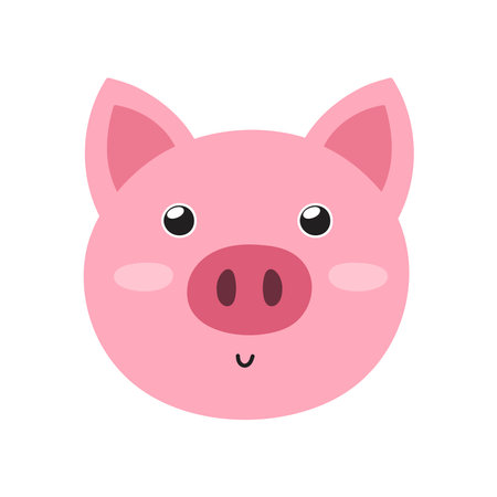Cute pig face in cartoon style. Farm character head for baby and kids designのイラスト素材