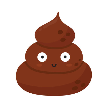Cute smiling poop character. Happy poo emoji isolated on white backgroundのイラスト素材