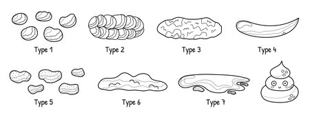 Bristol stool black and white set with different types of poo. Human feces collectionのイラスト素材