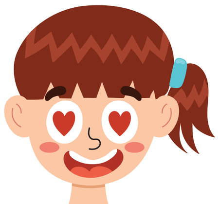 Loving girl face. Little kid in love with hearts in eyes clipartのイラスト素材