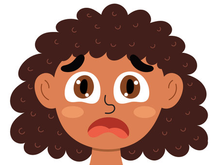 Scared emotion face. Little girl clipart with emotional expressionのイラスト素材