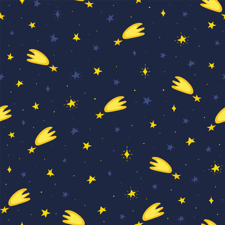Space seamless pattern with falling stars. Galaxy background for kidsのイラスト素材