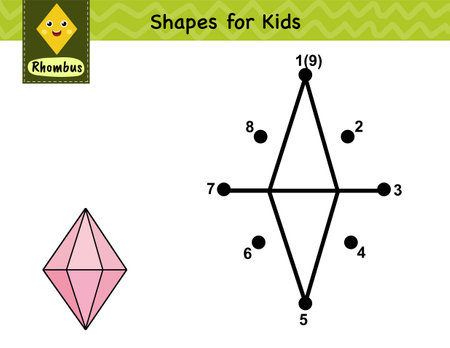 Dot to dot game for kids. Connect the dots and draw a crystal. Learning rhombus shape activity pageのイラスト素材