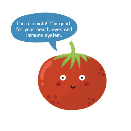Health benefits of tomato. Cute vegetable character printのイラスト素材