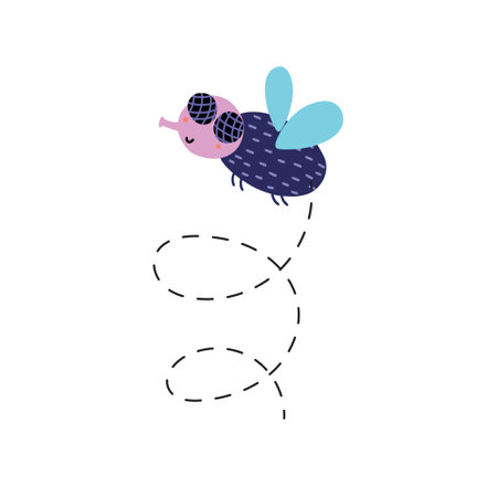 Cute fly character in the air in cartoon style. Funny flying insect isolated elementのイラスト素材