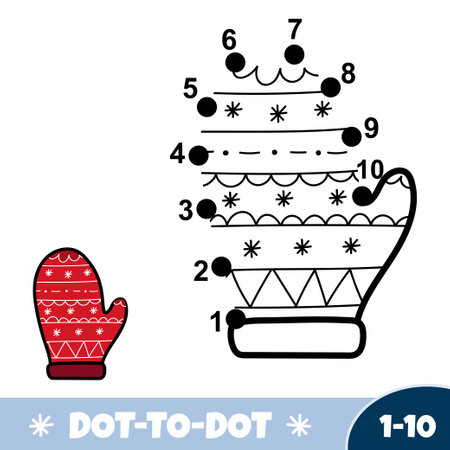 Winter dot to dot game for kids. Connect 1-10 numbers activity page for toddlers with a mittenのイラスト素材