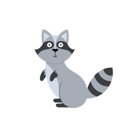 Cute raccoon in cartoon style. Isolated element. Print with a forest characterのイラスト素材
