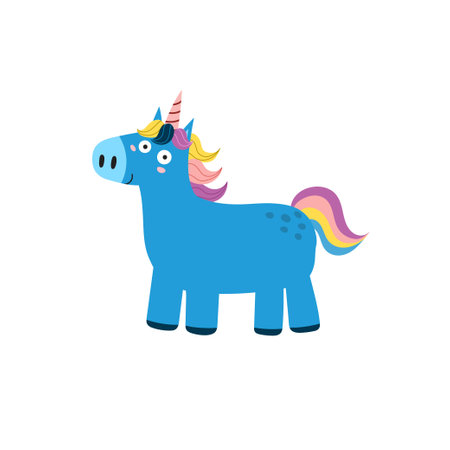 Cute unicorn in cartoon style Isolated element. Print with a blue magic horseのイラスト素材